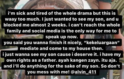 Zikri Daulay Geram Alvin Faiz Blokir Komunikasi dengannya: Saya Hanya Ingin Lihat Anak