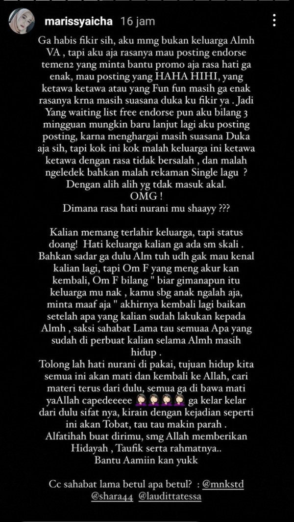 Tindak Tanduk Keluarga Vanessa Angel Bikin sang Sahabat Geram