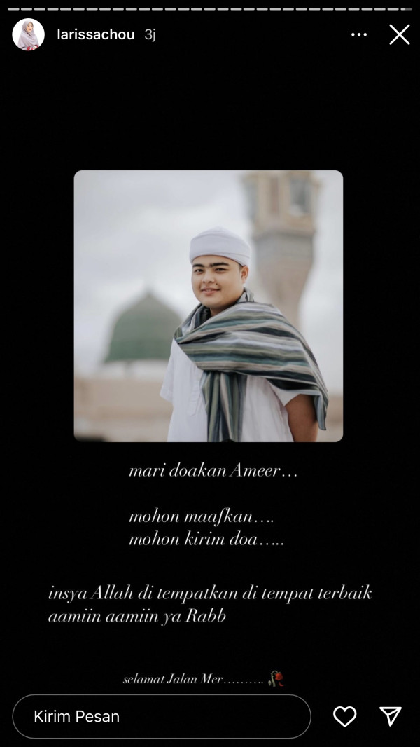 Ameer Azzikra Meninggal Dunia, Larissa Chou Berduka