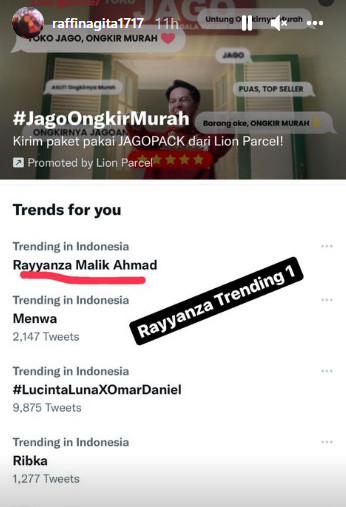 Rayyanza Malik Ahmad, Anak Kedua Raffi Ahmad Trending Topic di Twitter
