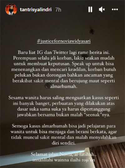 Prihatin Kasus Kematian Novia Widyasari, Tantri Kotak Tuntut Keadilan
