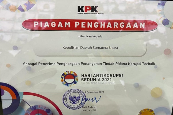 Di Acara Hakordia 2021, Polda Sumut Terima Penghargaan dari KPK