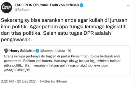Twitwar Fadli Zon vs Henry Subiakto Kian Panas