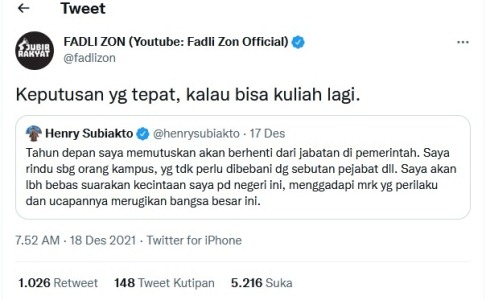 Twitwar Fadli Zon vs Henry Subiakto Kian Panas