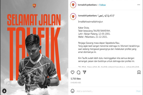 Taufik Ramsyah, Kiper Masa Depan Timnas Indonesia Meninggal Dunia