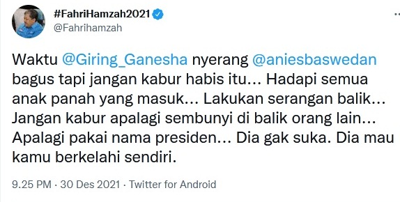 Fahri ke Giring: Habis Nyerang Jangan Kabur, Apalagi Sembunyi