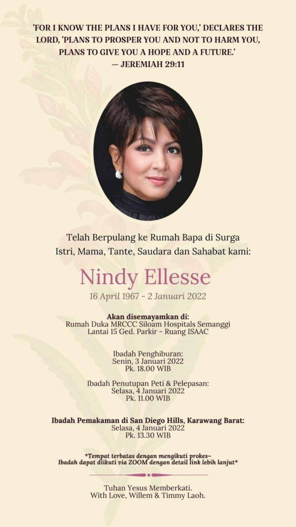 Penyanyi Nindy Ellesse Meninggal Dunia, Dunia Hiburan Berduka