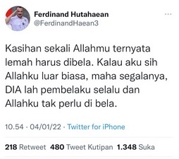 Heboh Cuitan Ferdinand Hutahaean Sebut Kasihan Allahmu Lemah