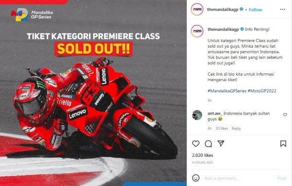 Belum Ada Sehari, Tiket Termahal GP Mandalika 2022 Ludes Terjual