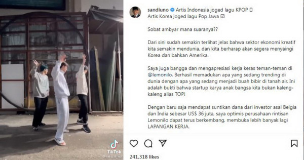NCT Dream Joget Mendung Tanpo Udan, Sandiaga Repons Positif Karya Anak Bangsa