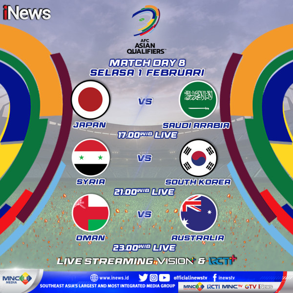 Masuki Laga ke-8, Saksikan Kualifikasi Piala Dunia, AFC Qualifiers 2022 Hari ini, LIVE di iNews