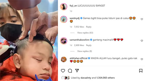 Lucunya Gala Sky Tertidur Pulas saat Dicukur Rambut, Disebut Jadi Mirip Fadly