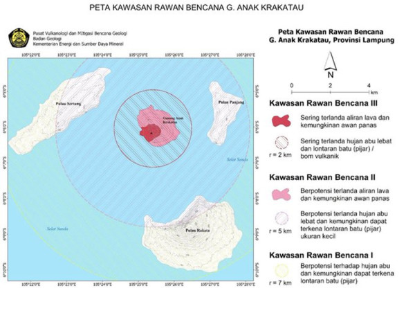Ini Peta Kawasan Rawan Bencana Erupsi Gunung Anak Krakatau