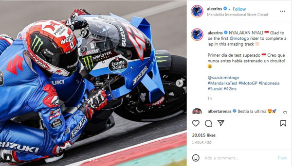 Jadi Pembalap MotoGP Pertama Kelilingi Sirkuit Mandalika, Alex Rins: Nyalakan Nyali!