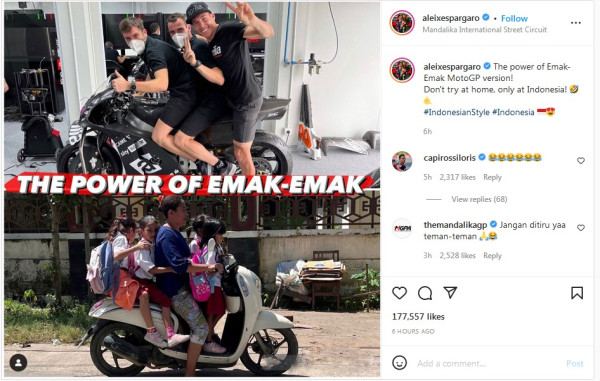 Parodikan Emak-Emak Bonceng Empat Anak Sekolah Pakai Motor di Lombok, Aleix Espargaro: Don’t Try at Home!