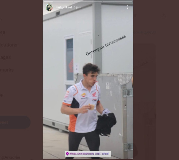 Marc Marquez Ngemil Gorengan di Sirkuit Mandalika Bikin Warganet Heboh