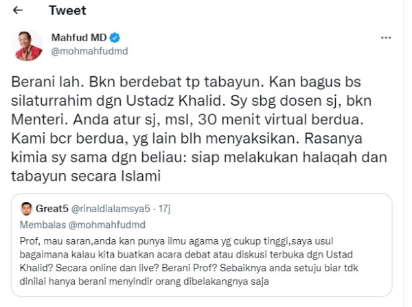Mahfud MD Siap Debat dengan Ustaz Khalid Basalamah Soal Wayang