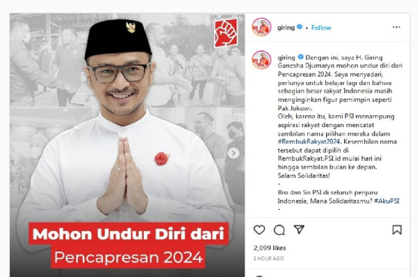 Giring Nyatakan Mundur dari Pencapresan 2024
