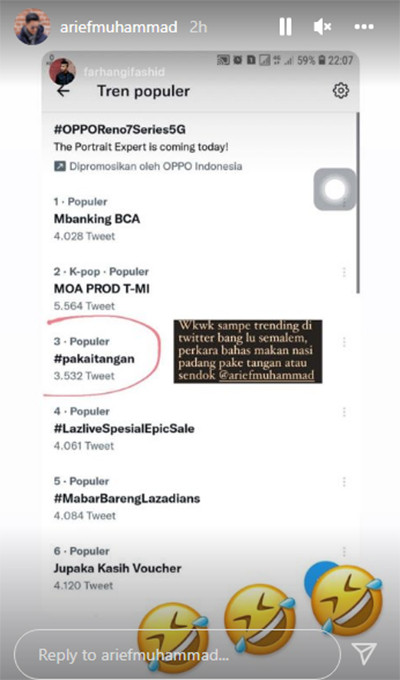 Arief Muhammmad Bahas Cara Makan Nasi Padang, Ramai Diperdebatkan hingga Trending di Twitter