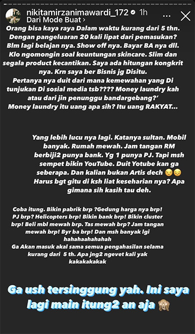 Nikita Mirzani Nilai Kekayaan Bos Skincare Tak Masuk Akal: Jangan-Jangan Ngepet