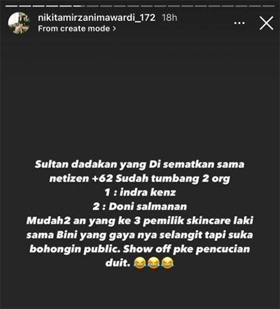 Nikita Mirzani Ingin Bos Skincare Bernasib seperti Indra Kenz dan Doni Salmanan: Show Off Pakai Pencucian Duit