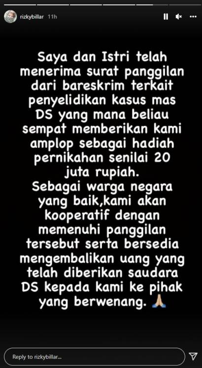 Terungkap! Doni Salmanan Beri Amplop Rizky Billar dan Lesti Kejora Rp20 Juta, Bukan Rp1 Miliar