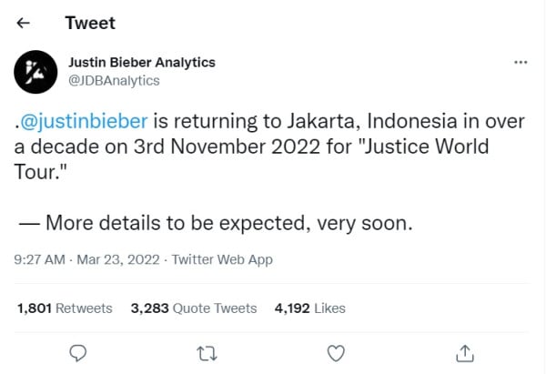 Justin Bieber Gelar Konser Justice World Tour di Indonesia, Catat Tanggalnya!
