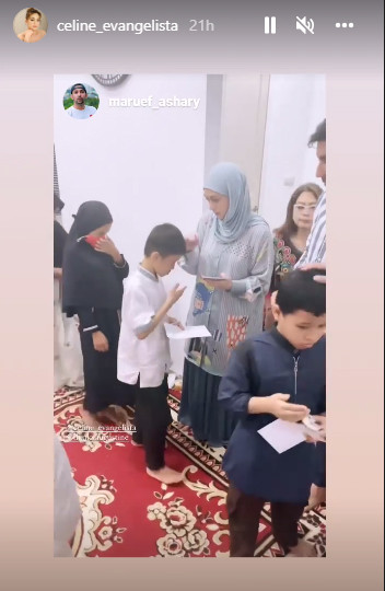 Celine Evangelista Rayakan Ulang Tahun dalam Balutan Hijab, Khusyuk Dengar Tausiyah Ustadz dan Ajari Anak Salat