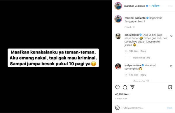 Marshel Widianto Akui Beli Konten Porno Dea OnlyFans: Maafkan Kenakalanku