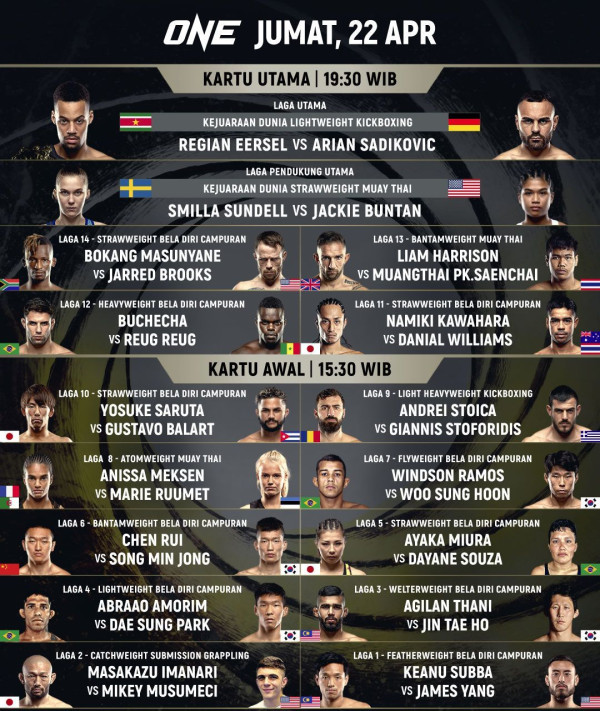 16 Laga Bela Diri Sengit Warnai ONE: Eersel vs Sadikovic