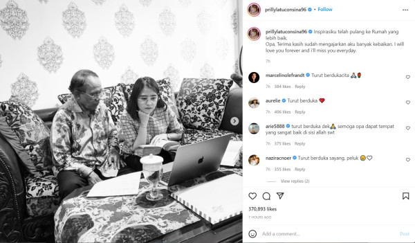 Prilly Latuconsina Berduka, Kakek Tercinta Meninggal Dunia