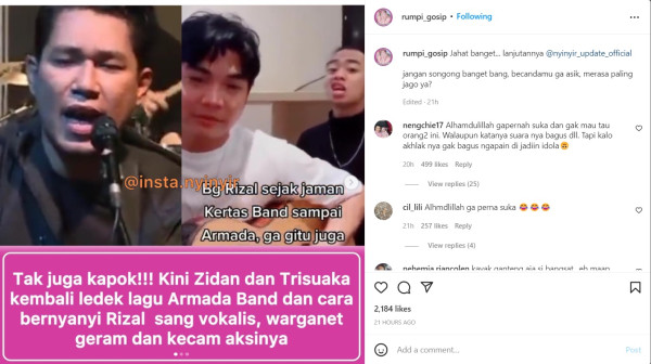 Usai Lecehkan Andika Kangen Band, Tri Suaka dan Zidan Kini Dianggap Ledek Rizal Armada