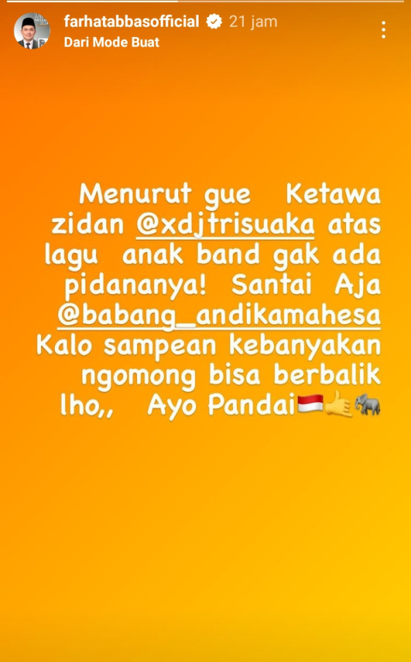 Bela Zidan dan Tri Suaka, Farhat Abbas Beri Peringatan Andika Kangen Band