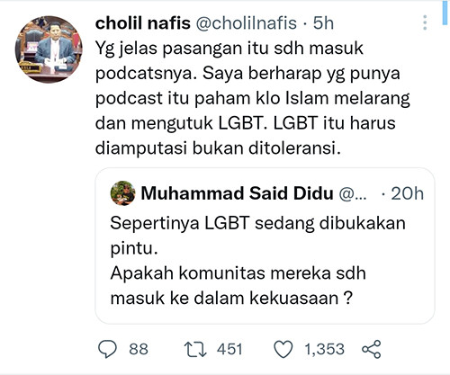 Heboh Deddy Corbuzier Undang Pasangan Gay ke Podcast, KH Cholil Nafis: Islam Larang dan Kutuk LGBT