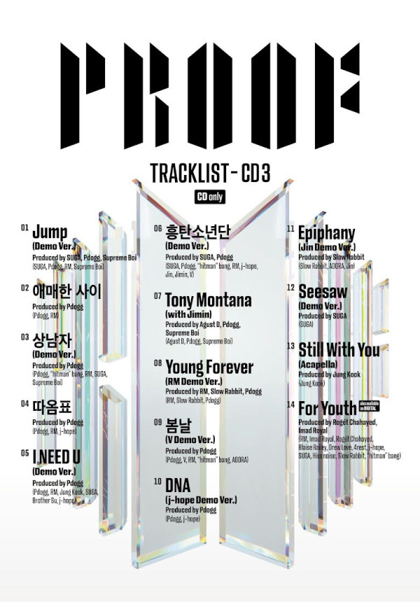 Cuplikan 9 Lagu BTS versi Demo yang akan Dirilis di CD 3 Album PROOF