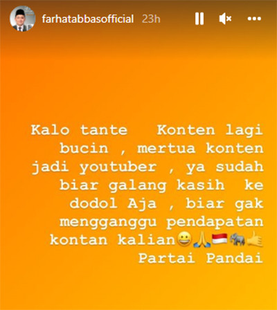 Farhat Abbas Sindir Fuji, Disebut Tante Bucin Asyik Ngejar Laki