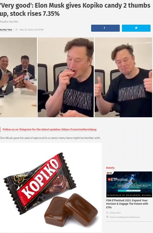 Aksi Elon Musk Nikmati Kopiko  Viral ke Berbagai Negara