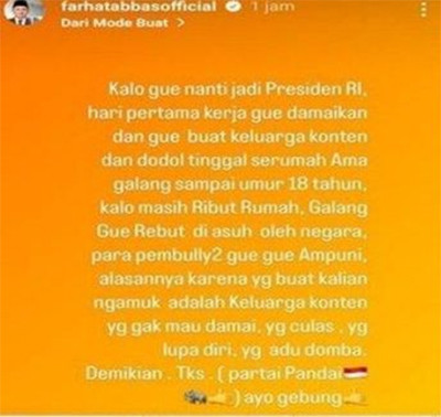 Farhat Abbas Ungkap Program Kerja Bila Jadi Presiden: Damaikan Doddy Sudrajat-Faisal dan Gala Diasuh Negara