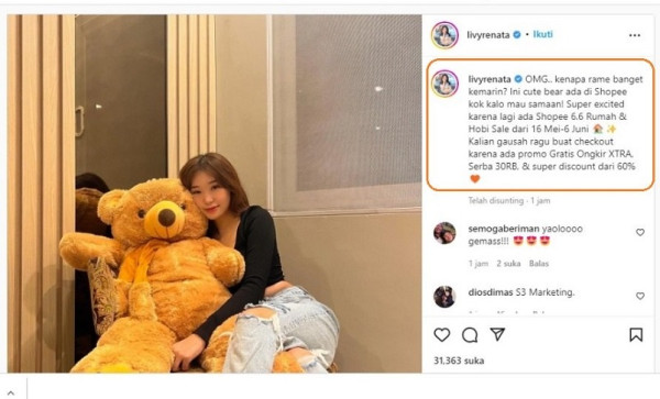 Jawab Penasaran Netizen, Livy Ungkap Asal Usul Boneka Beruang Kesayangan