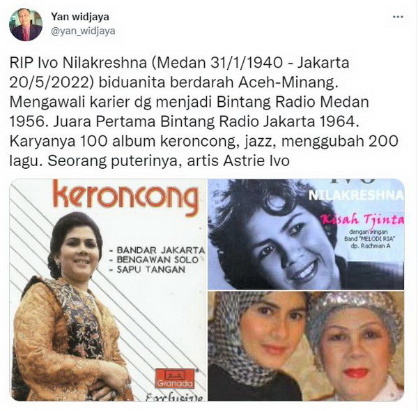 Profil Ivo Nilakreshna, Ibunda Astri Ivo yang Populer sebagai Penyanyi di Era 1960-an