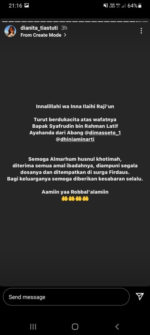 Ayah Aktor Dimas Seto Meninggal Dunia