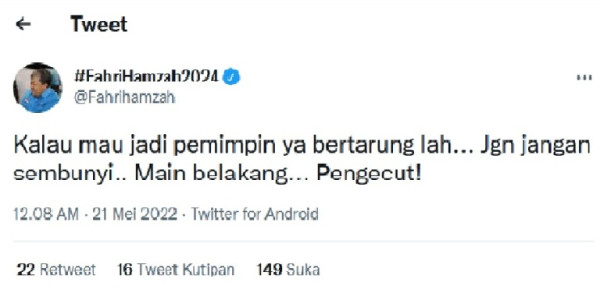 Sebut Pemimpin Jangan Sembunyi dan Pengecut, Fahri Hamzah Sindir Siapa?