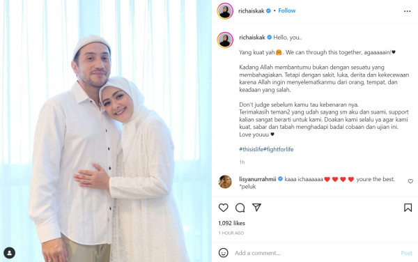 Instagram Richa Novisha Istri Gary Iskak Banjir Dukungan usai sang Suami Ditangkap