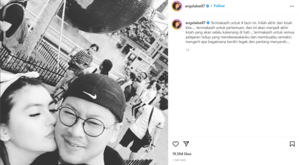 Angela Lee Umumkan Cerai dengan Suami usai 4 Tahun Menikah