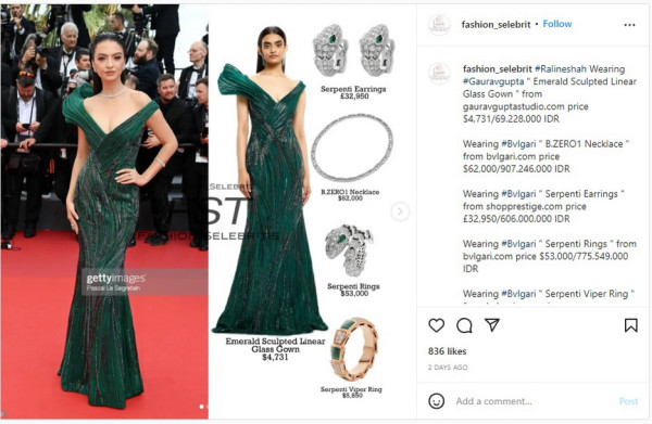 Raline Shah Kenakan Baju dan Aksesori Senilai Rp2,5 Miliar di Festival Film Cannes 2022