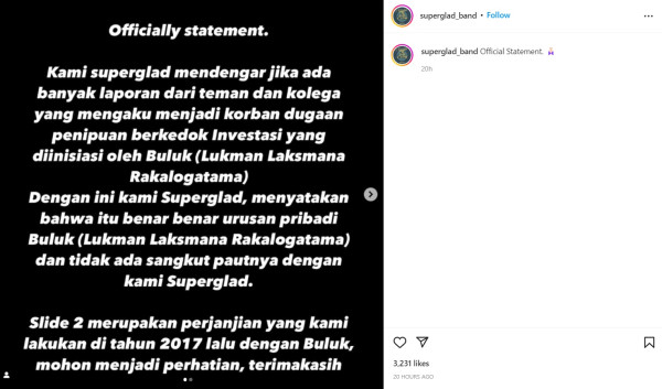 Buluk Diduga Lakukan Penipuan Investasi Bodong, Superglad: Tidak Ada Sangkut Pautnya dengan Kami