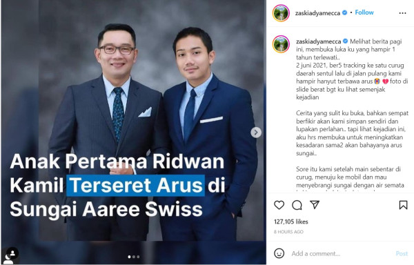 Selain Emmeril Anak Ridwan Kamil, Zaskia Adya Mecca Juga Pernah Terseret Arus Sungai