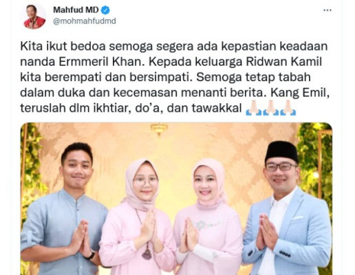 Soal Emmeril Kahn, Mahfud MD: Kang Emil Teruslah Ikhtiar, Doa, dan Tawakal