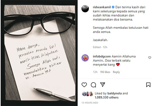 Kekasih Eril Ungkap Kerinduan Mendalam: Aku di Sini hingga Nanti Kita Jumpa Kembali