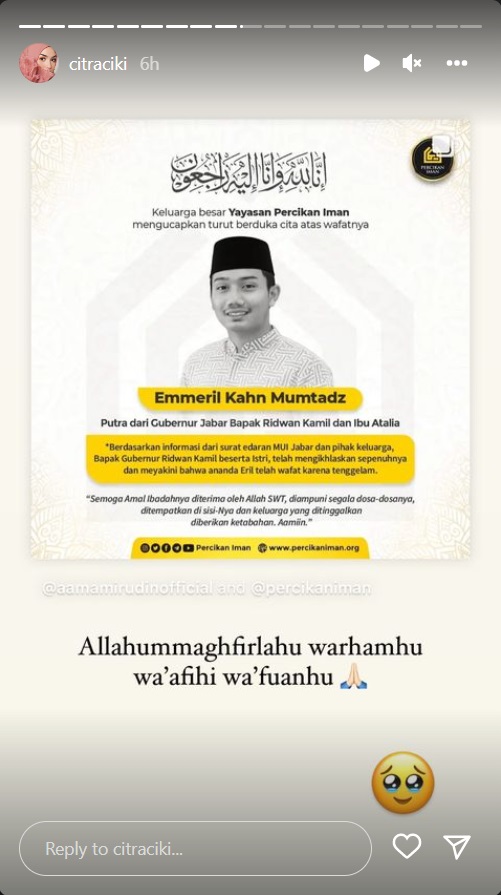 Eril Dinyatakan Meninggal Dunia, Citra Kirana Berduka